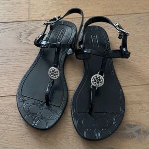 Coach Pansy Black Jelly Sandals with Silvertone Signature Accents Women's 6